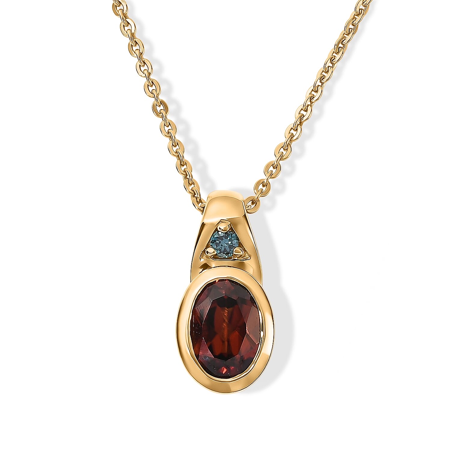AAA Red Zircon and Luxuriant Lab Grown Blue Diamond IR SI 1.10 ctw Pendant Necklace in 18K Vermeil Yellow Gold Over Sterling Silver 20 Inches
