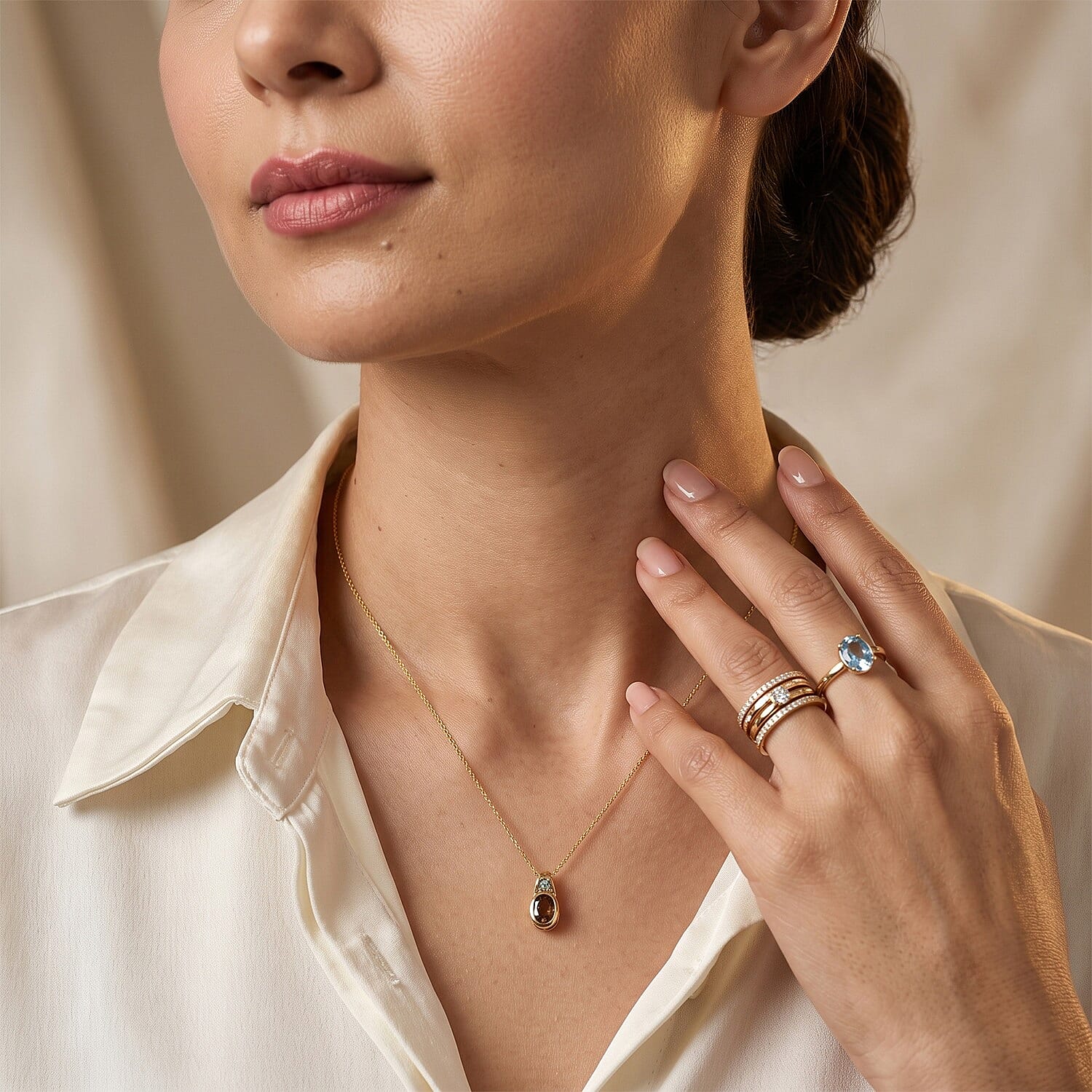 AAA Red Zircon and Luxuriant Lab Grown Blue Diamond IR SI 1.10 ctw Pendant Necklace in 18K Vermeil Yellow Gold Over Sterling Silver 20 Inches