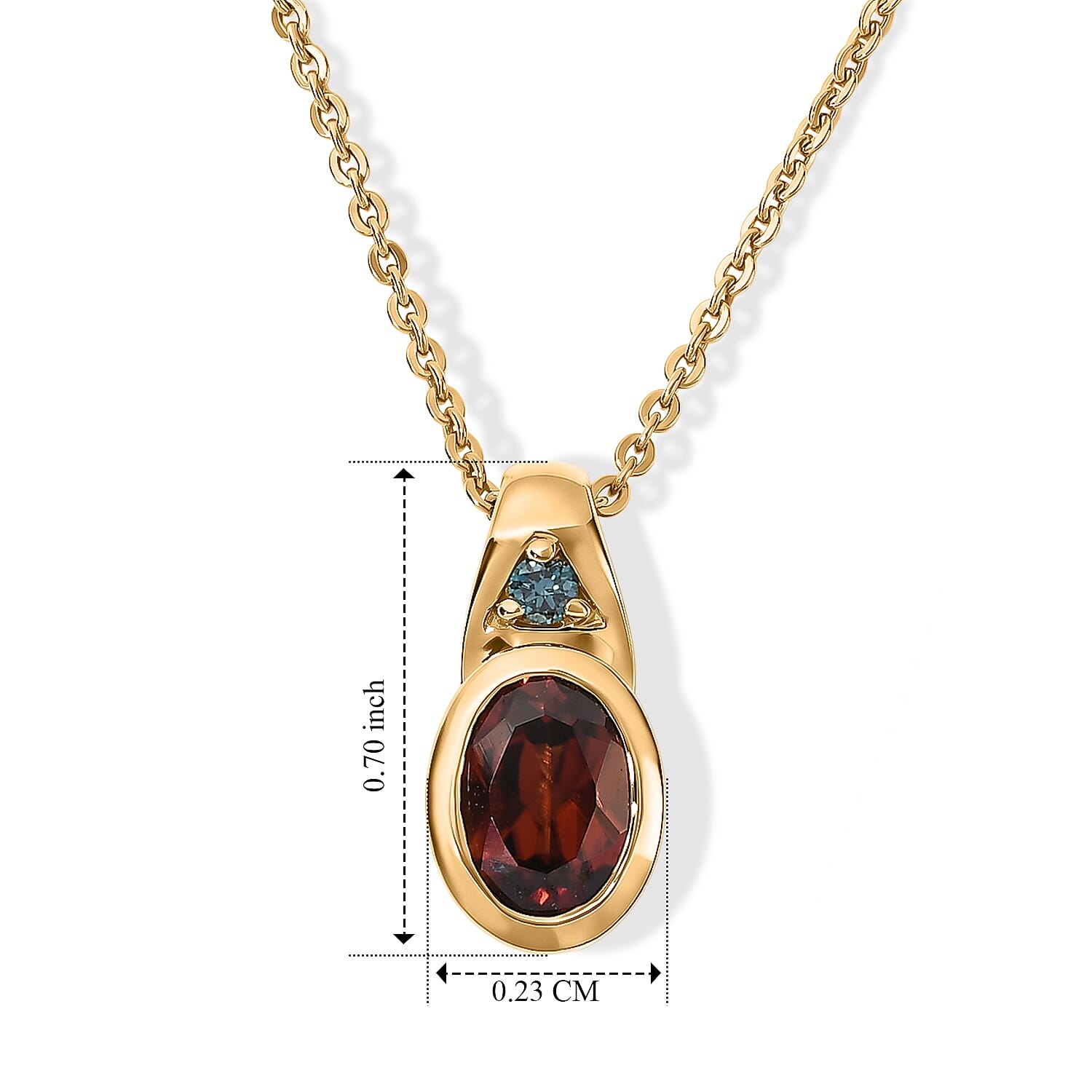AAA Red Zircon and Luxuriant Lab Grown Blue Diamond IR SI 1.10 ctw Pendant Necklace in 18K Vermeil Yellow Gold Over Sterling Silver 20 Inches