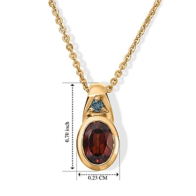 AAA Red Zircon and Luxuriant Lab Grown Blue Diamond IR SI 1.10 ctw Pendant Necklace in 18K Vermeil Yellow Gold Over Sterling Silver 20 Inches