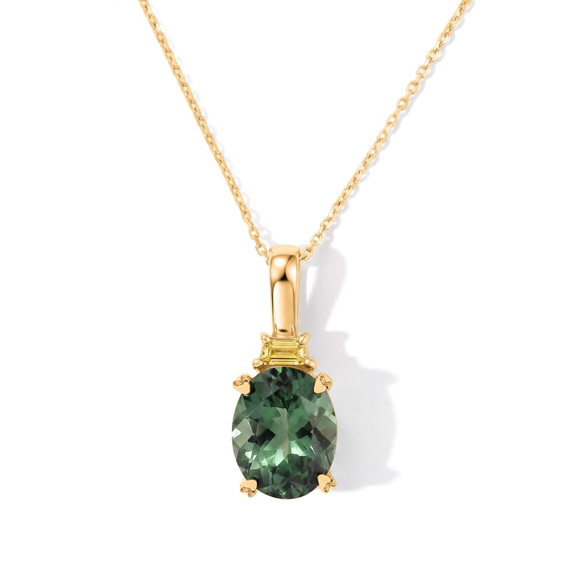 Premium Natural Green Apatite and Luxuriant Lab Grown Yellow Diamond VS 3.00 ctw Imperial Elegance Pendant Necklace in 10K Yellow Gold 20 Inches