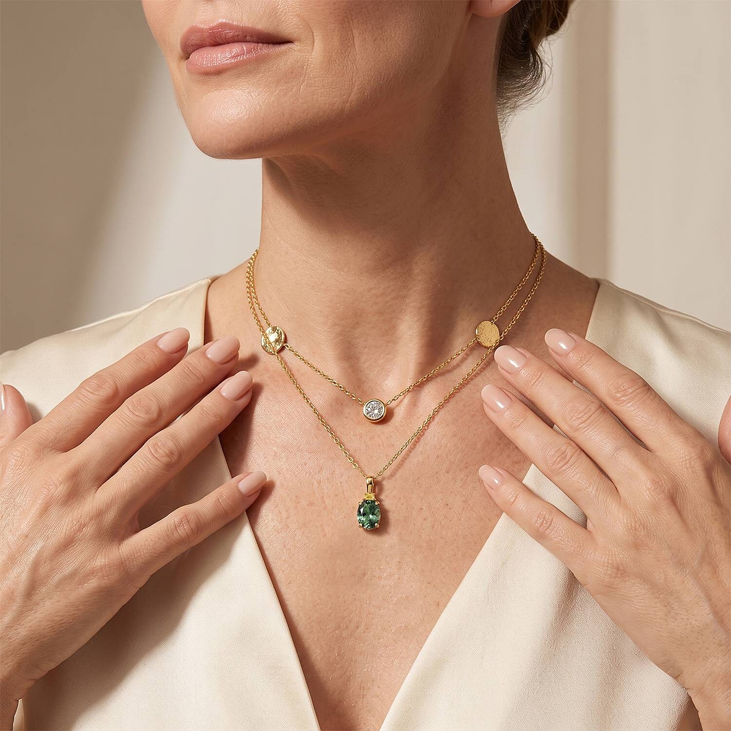 Premium Natural Green Apatite and Luxuriant Lab Grown Yellow Diamond VS 3.00 ctw Imperial Elegance Pendant Necklace in 10K Yellow Gold 20 Inches
