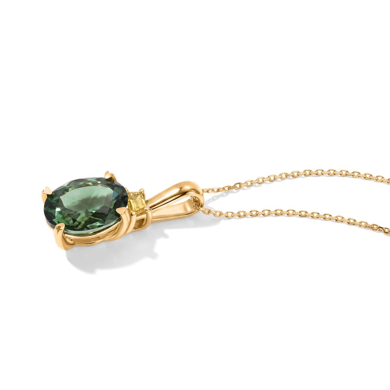 Premium Natural Green Apatite and Luxuriant Lab Grown Yellow Diamond VS 3.00 ctw Imperial Elegance Pendant Necklace in 10K Yellow Gold 20 Inches