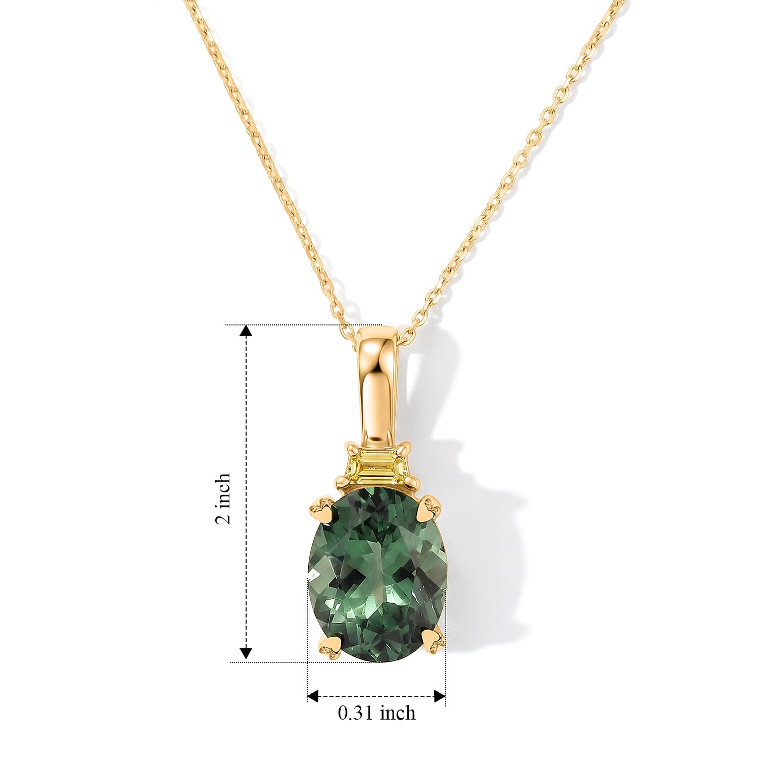 Premium Natural Green Apatite and Luxuriant Lab Grown Yellow Diamond VS 3.00 ctw Imperial Elegance Pendant Necklace in 10K Yellow Gold 20 Inches