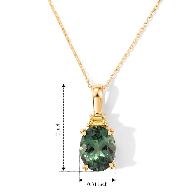 Premium Natural Green Apatite and Luxuriant Lab Grown Yellow Diamond VS 3.00 ctw Imperial Elegance Pendant Necklace in 10K Yellow Gold 20 Inches