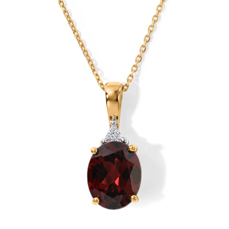 AAA Red Zircon and Luxuriant Lab Grown Diamond VS 2.70 ctw Palace Jewel Pendant Necklace in 10K Yellow Gold 20 Inches