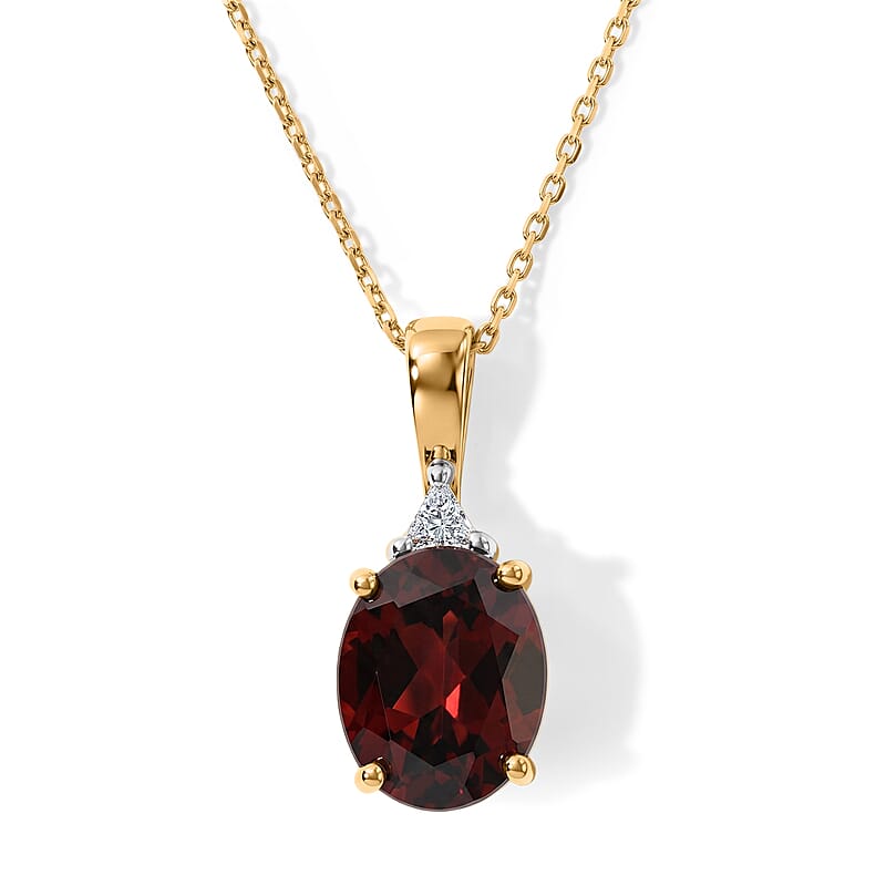 AAA Red Zircon and Luxuriant Lab Grown Diamond VS 2.70 ctw Pendant Necklace in 10K Yellow Gold 20 Inches