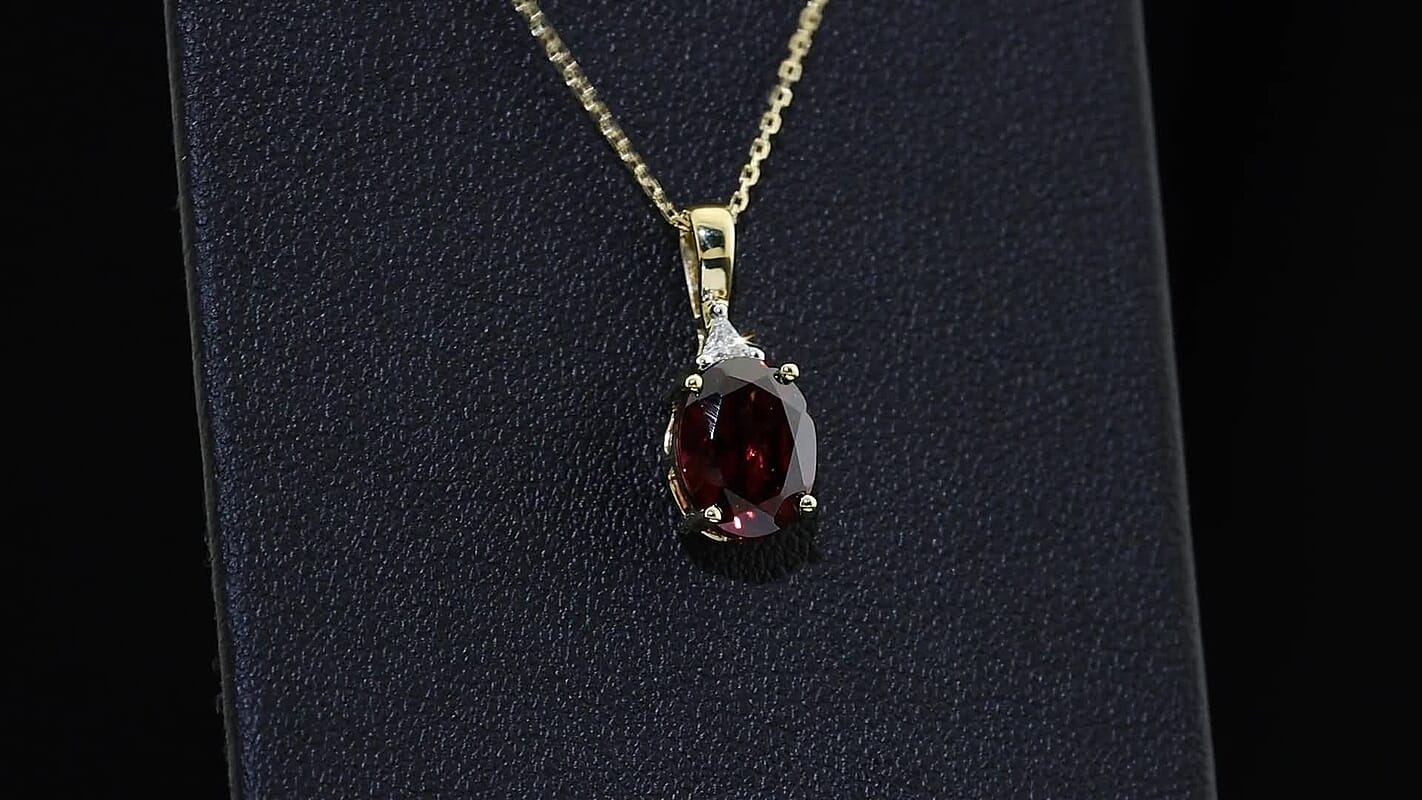 AAA Red Zircon and Luxuriant Lab Grown Diamond VS 2.70 ctw Pendant Necklace in 10K Yellow Gold 20 Inches