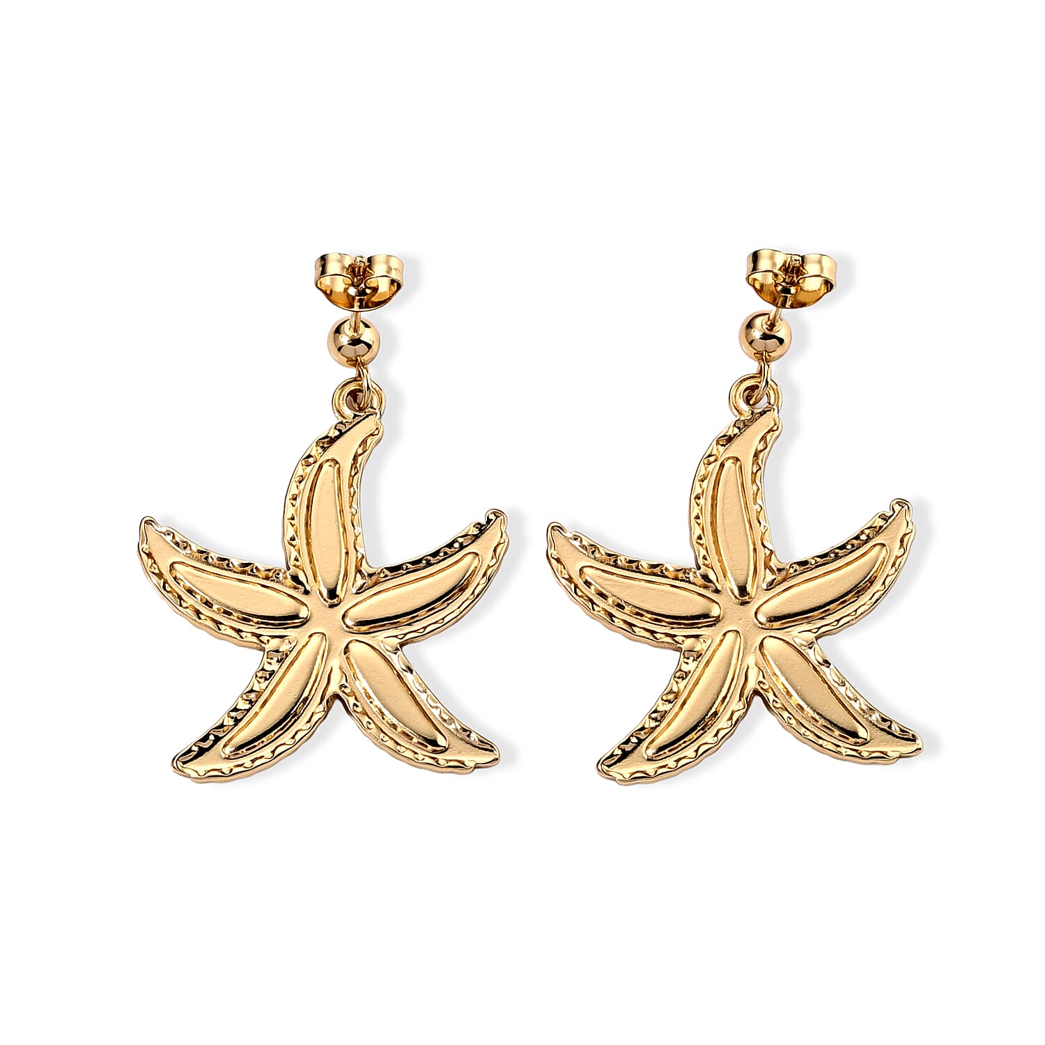 Pink Enameled Starfish Earrings and Necklace (21-23 Inches) in ION Plated YG Stainless Steel