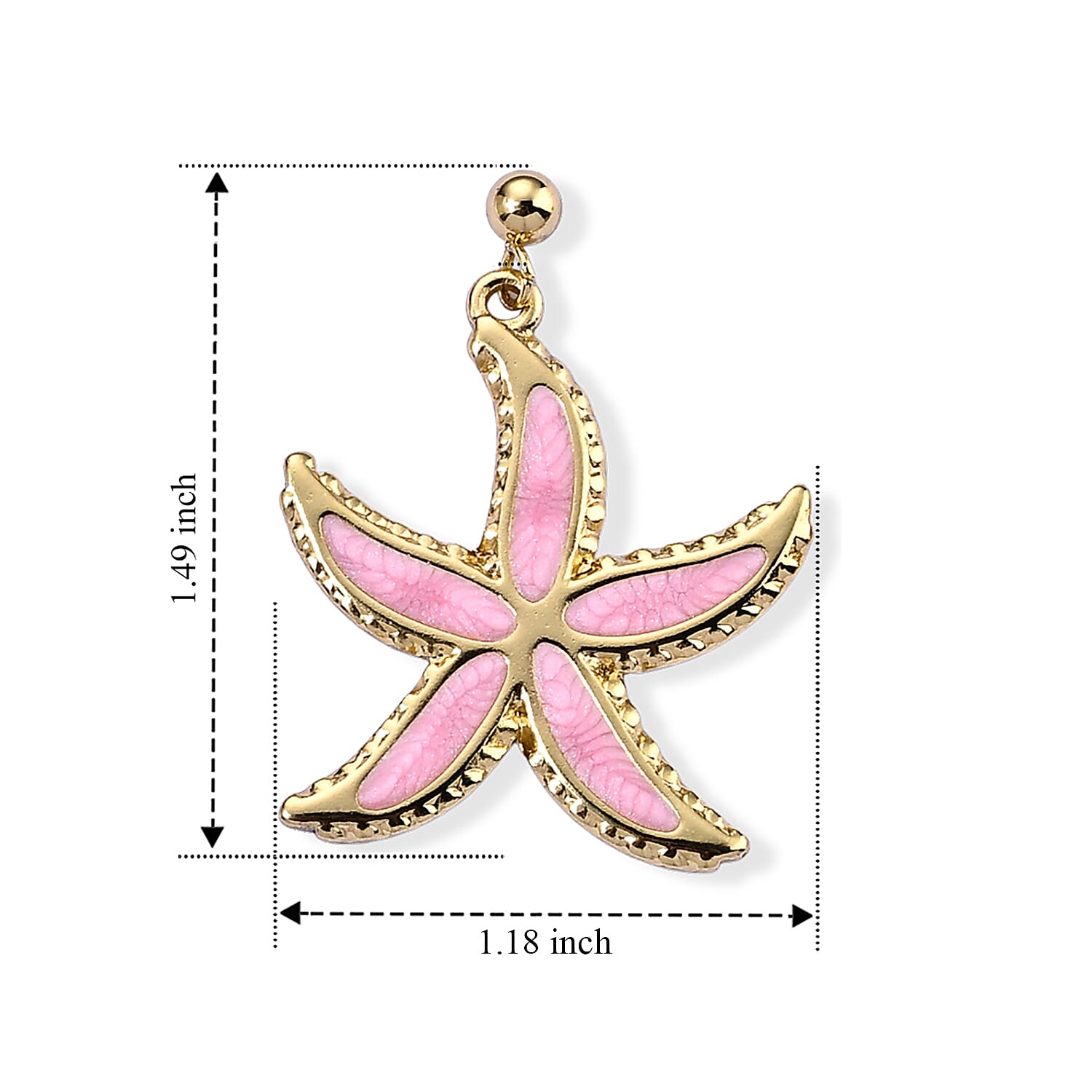 Pink Enameled Starfish Earrings and Necklace (21-23 Inches) in ION Plated YG Stainless Steel