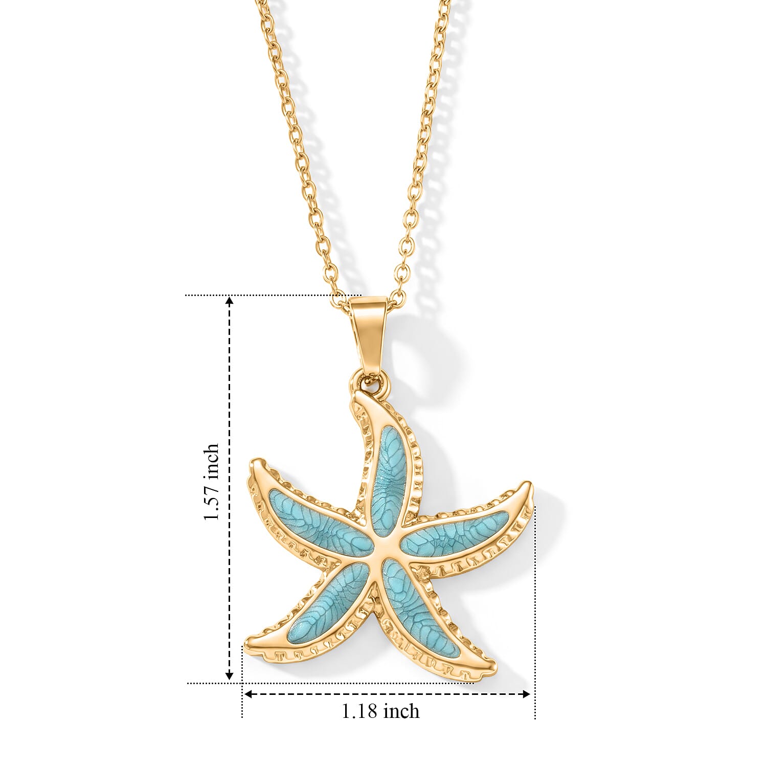 Green Enameled Starfish Earrings and Necklace (21-23 Inches) in ION Plated YG Stainless Steel