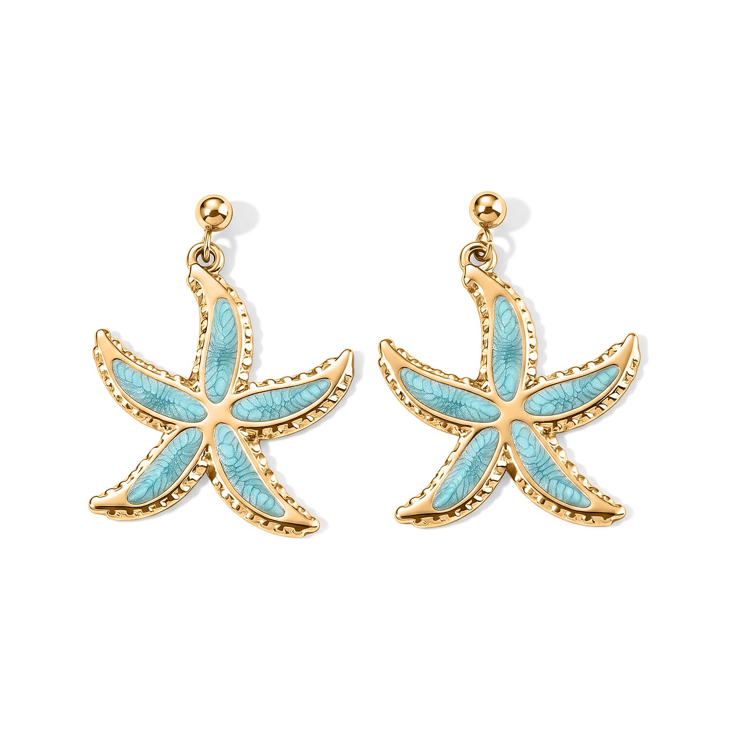 Green Enameled Starfish Earrings and Necklace (21-23 Inches) in ION Plated YG Stainless Steel