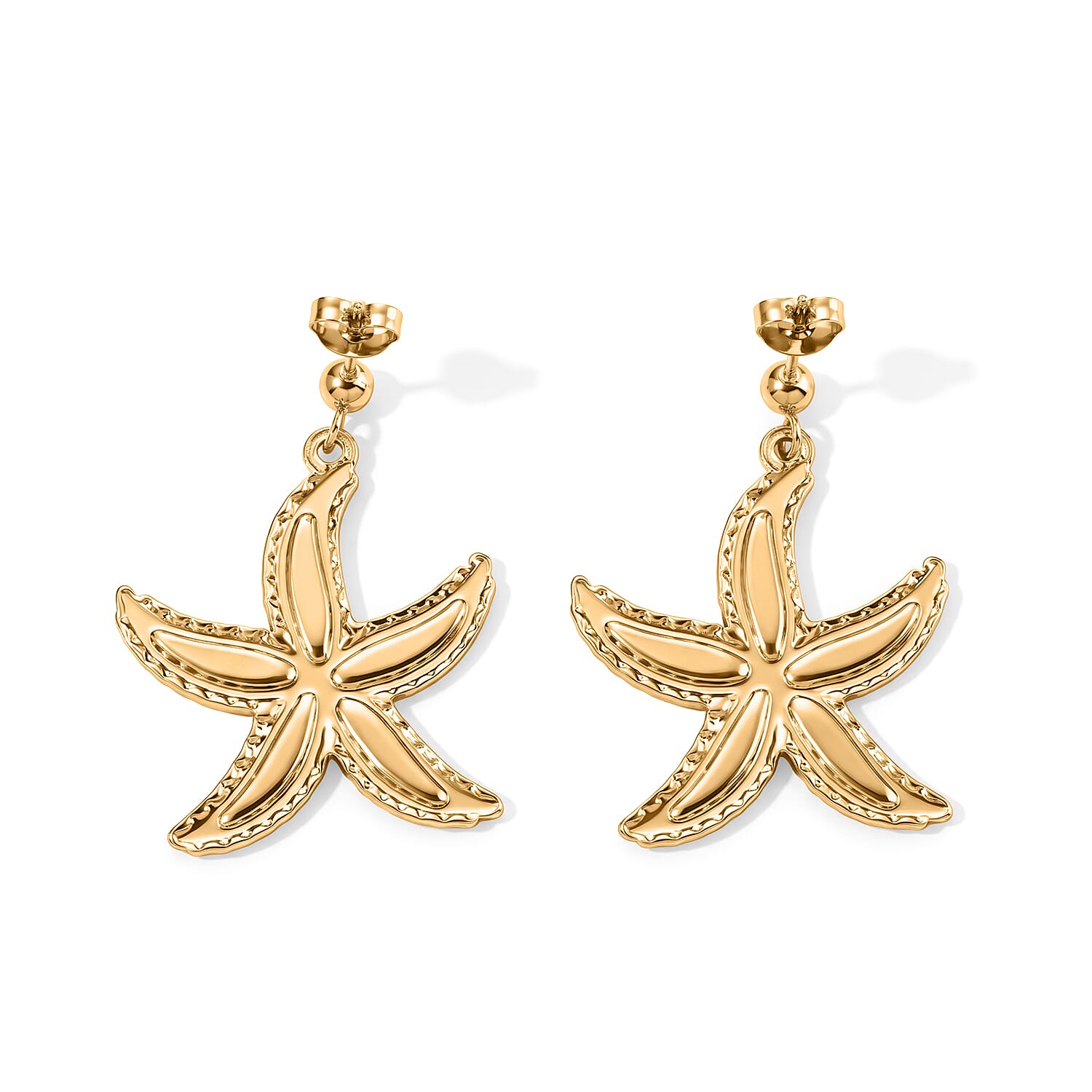 Green Enameled Starfish Earrings and Necklace (21-23 Inches) in ION Plated YG Stainless Steel