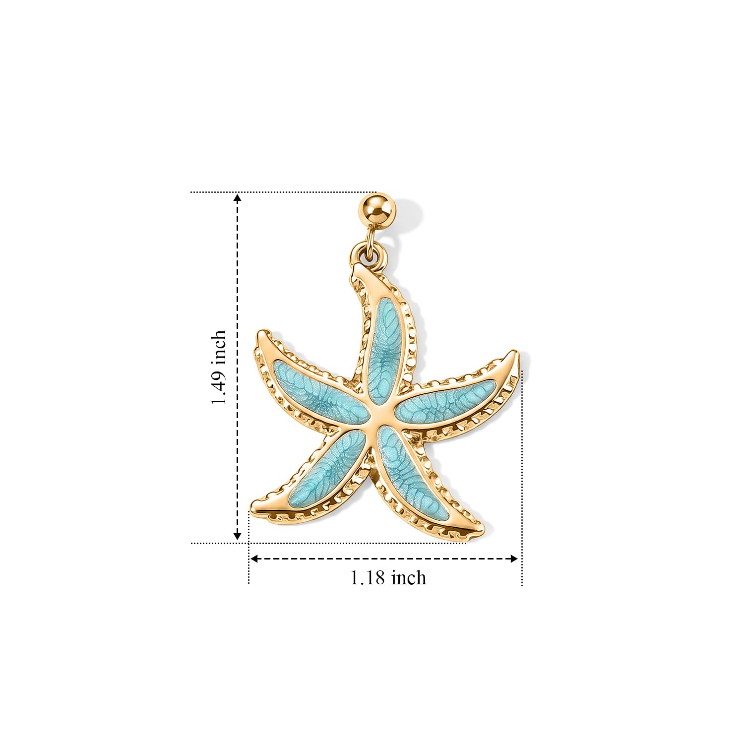 Green Enameled Starfish Earrings and Necklace (21-23 Inches) in ION Plated YG Stainless Steel