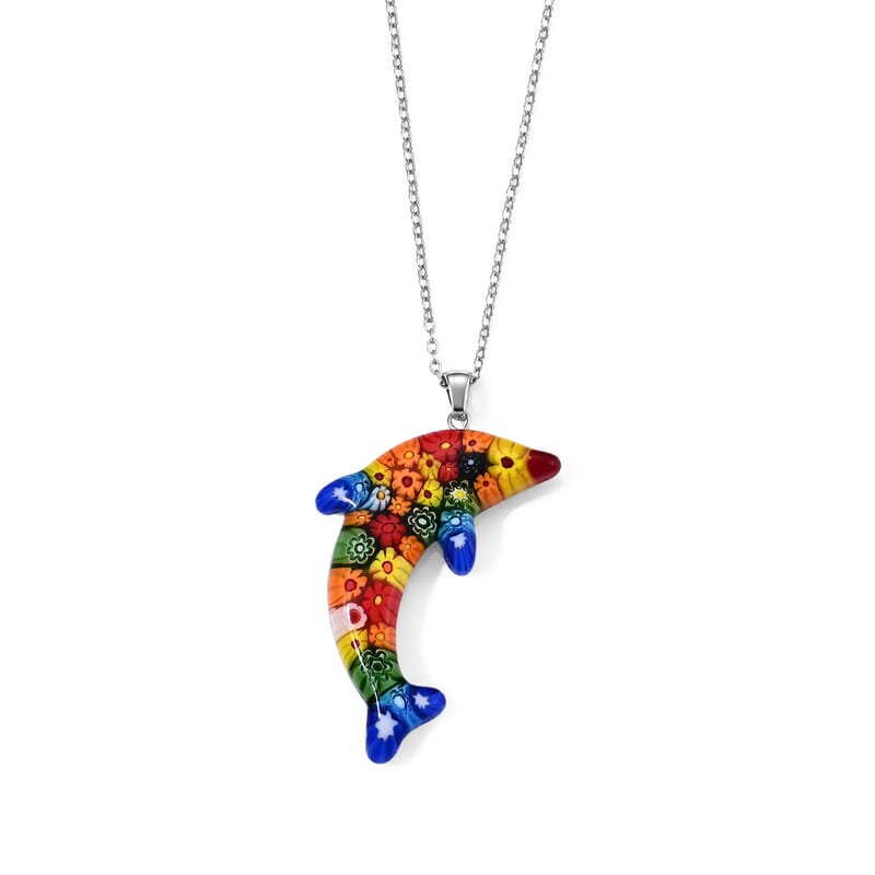 Multi Murano Style Starfish Pendant Necklace (20 Inches) in Stainless Steel