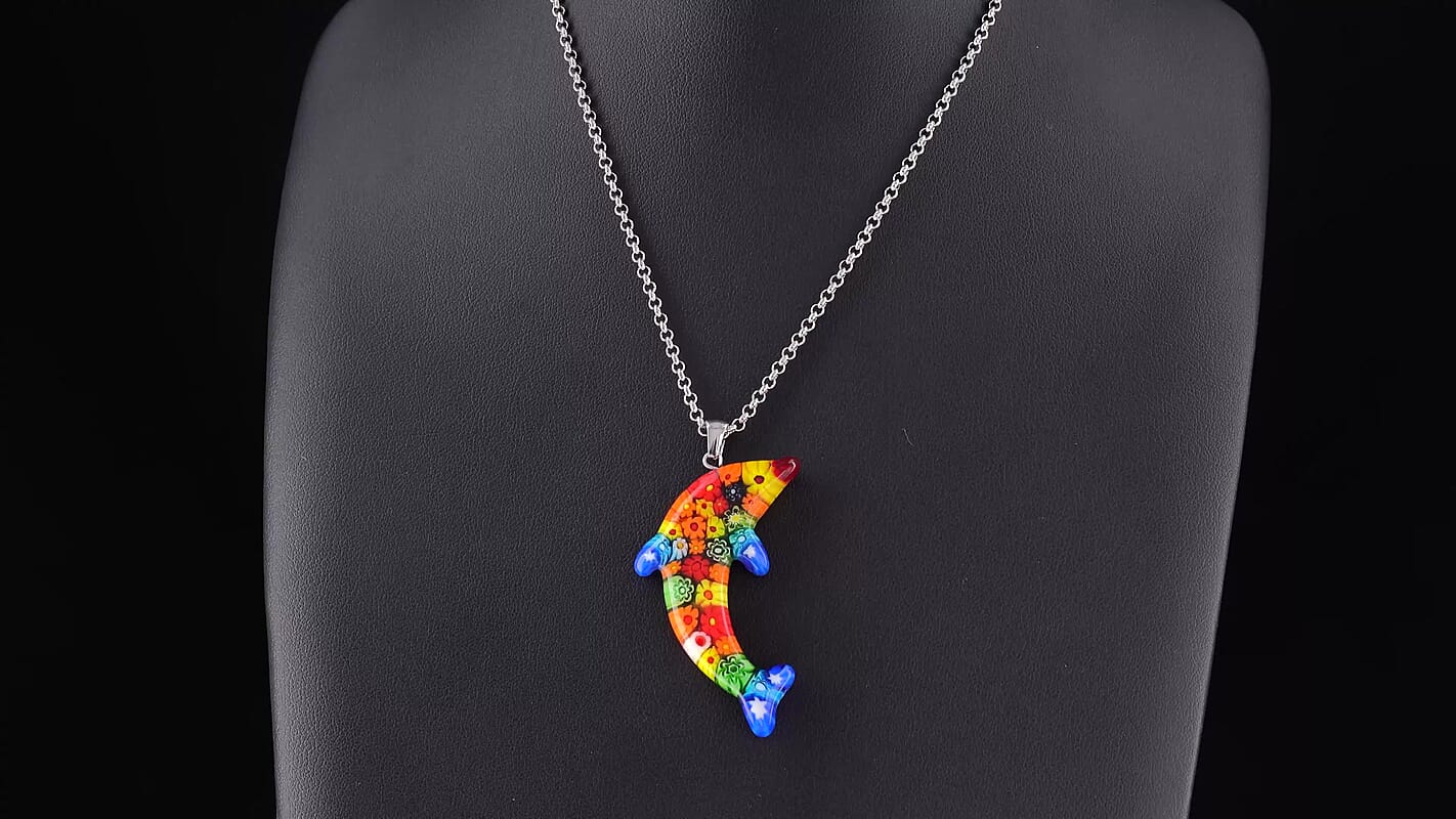 Multi Murano Style Starfish Pendant Necklace (20 Inches) in Stainless Steel