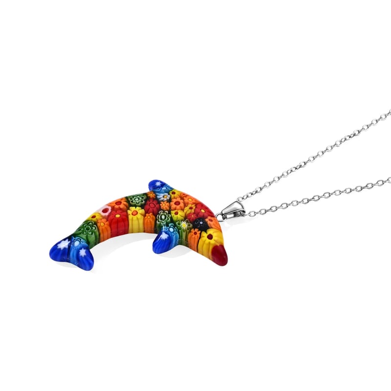 Multi Murano Style Starfish Pendant Necklace (20 Inches) in Stainless Steel