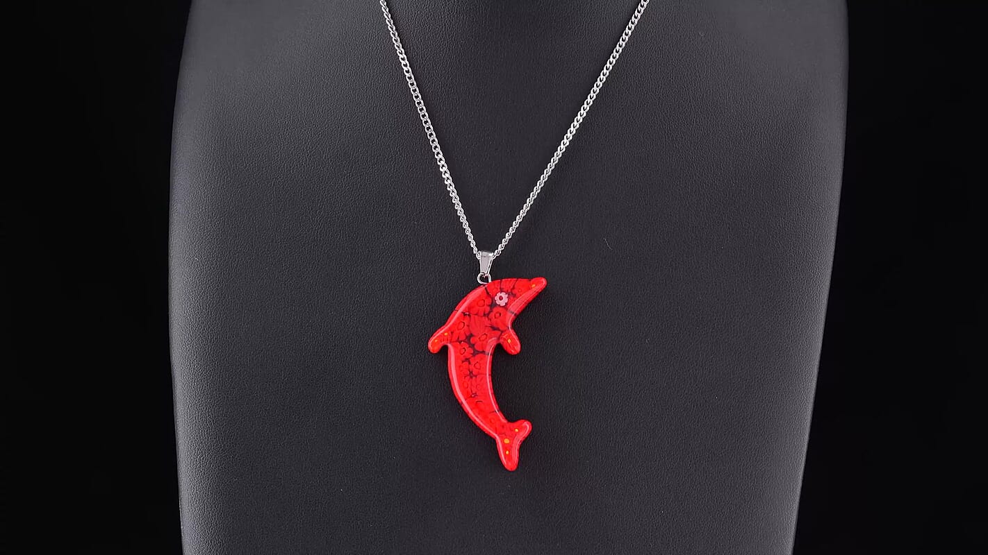 Multi Murano Style Starfish Pendant Necklace (20 Inches) in Stainless Steel