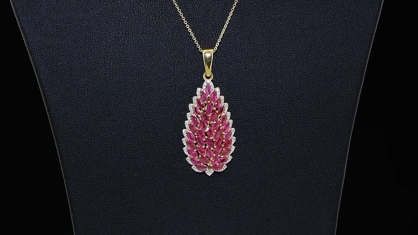 D'Joy Premium Niassa Ruby, Moissanite Pendant Necklace (20 Inches) in 18K Vermeil YG Over Sterling Silver 4.65 ctw