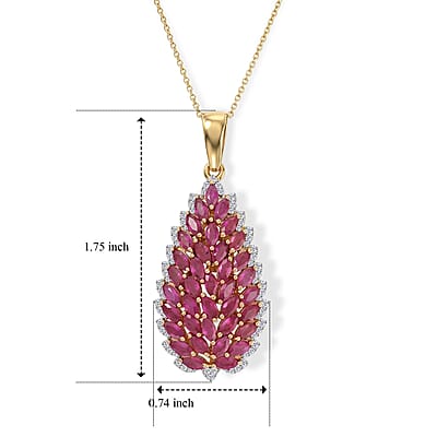 D'Joy Premium Niassa Ruby (FF) and Moissanite 4.65 ctw Flame Petal Pendant Necklace (20 Inches) in 18K Vermeil Yellow Gold Over Sterling Silver