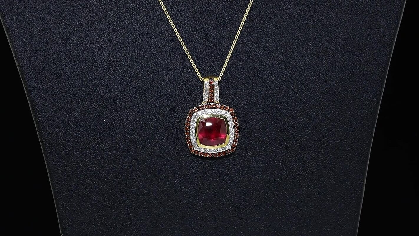 D'Joy Premium Niassa Ruby, Champagne and White Zircon Pendant Necklace (20 Inches) in 18K Vermeil YG Over Sterling Silver 5.50 ctw
