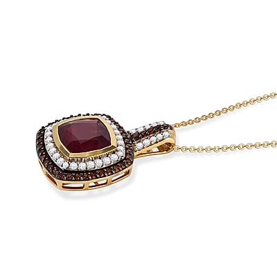 D'Joy Premium Niassa Ruby (FF), Champagne and White Zircon 5.50 ctw Passion Royale Pendant Necklace (20 Inches) in 18K Vermeil Yellow Gold Over Sterling Silver