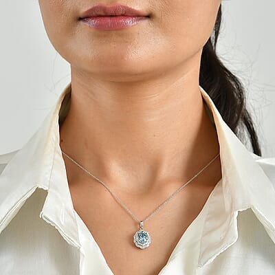 Certified & Appraised Luxoro AAA Santa Maria Aquamarine and Diamond I2 2.30 ctw Pendant Necklace in 10K White Gold 18 Inches