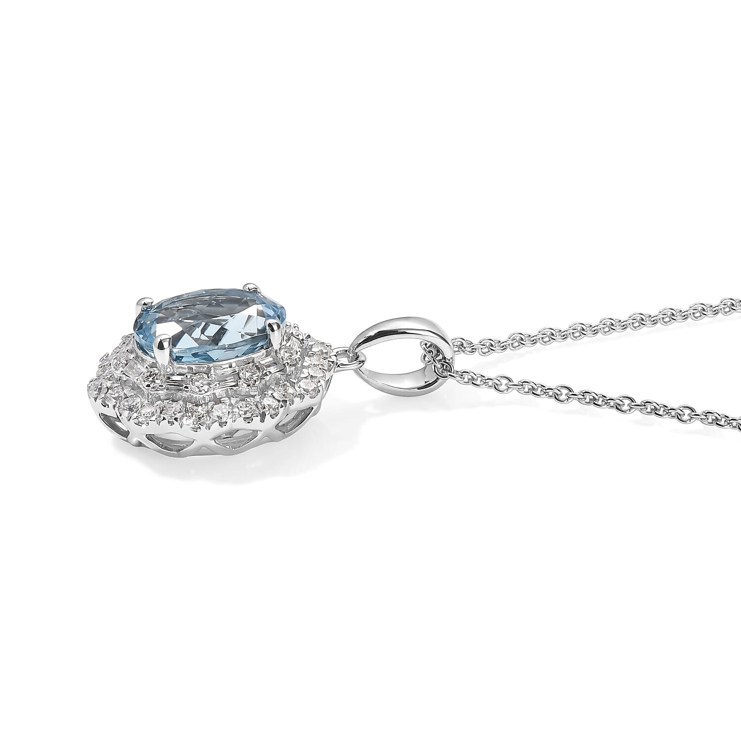 Certified & Appraised Luxoro AAA Santa Maria Aquamarine and Diamond I2 2.30 ctw Pendant Necklace in 10K White Gold 18 Inches