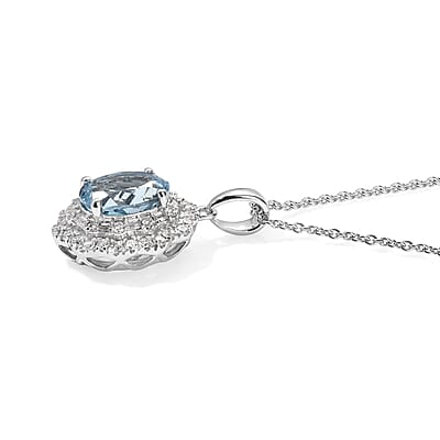 Certified & Appraised Luxoro AAA Santa Maria Aquamarine and Diamond I2 2.30 ctw Pendant Necklace in 10K White Gold 18 Inches