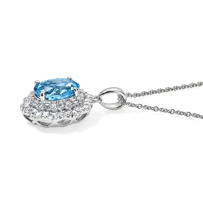 Certified & Appraised Luxoro AAA Santa Maria Aquamarine and Diamond I2 2.30 ctw Pendant Necklace in 10K White Gold 18 Inches