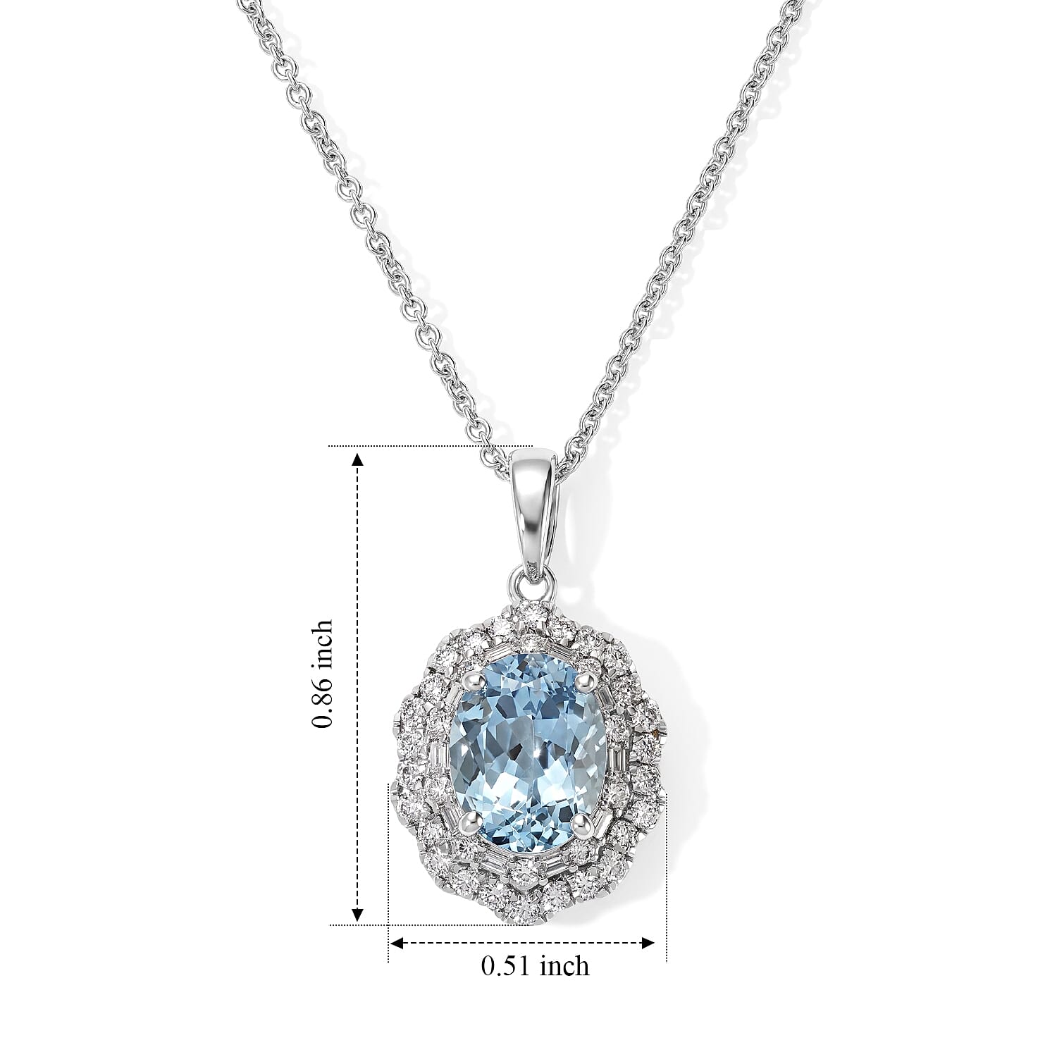 Certified & Appraised Luxoro AAA Santa Maria Aquamarine and Diamond I2 2.30 ctw Pendant Necklace in 10K White Gold 18 Inches