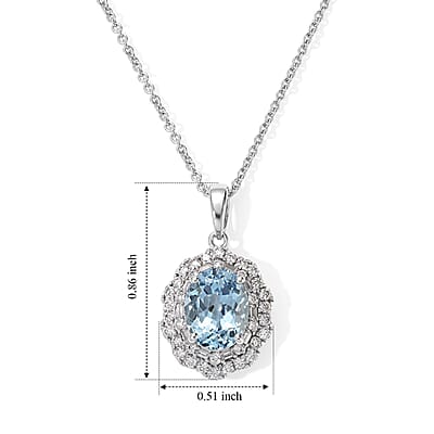 Certified & Appraised Luxoro AAA Santa Maria Aquamarine and Diamond I2 2.30 ctw Pendant Necklace in 10K White Gold 18 Inches