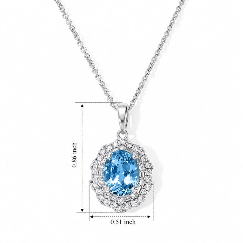 Certified & Appraised Luxoro AAA Santa Maria Aquamarine and Diamond I2 2.30 ctw Pendant Necklace in 10K White Gold 18 Inches