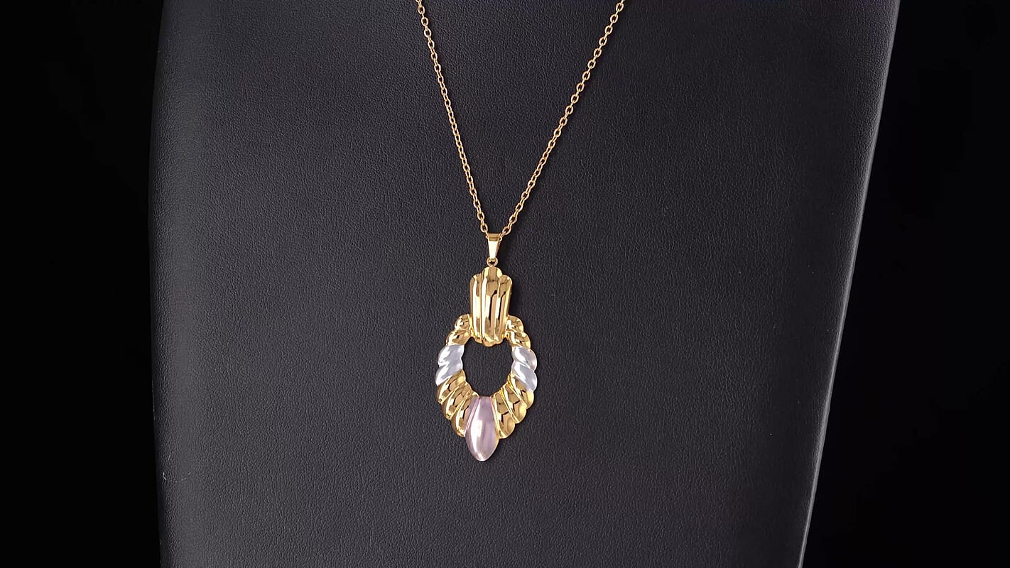 Teardrop Necklace (20-22 Inches) and Earrings in ION Plated YRG and Stainless Steel