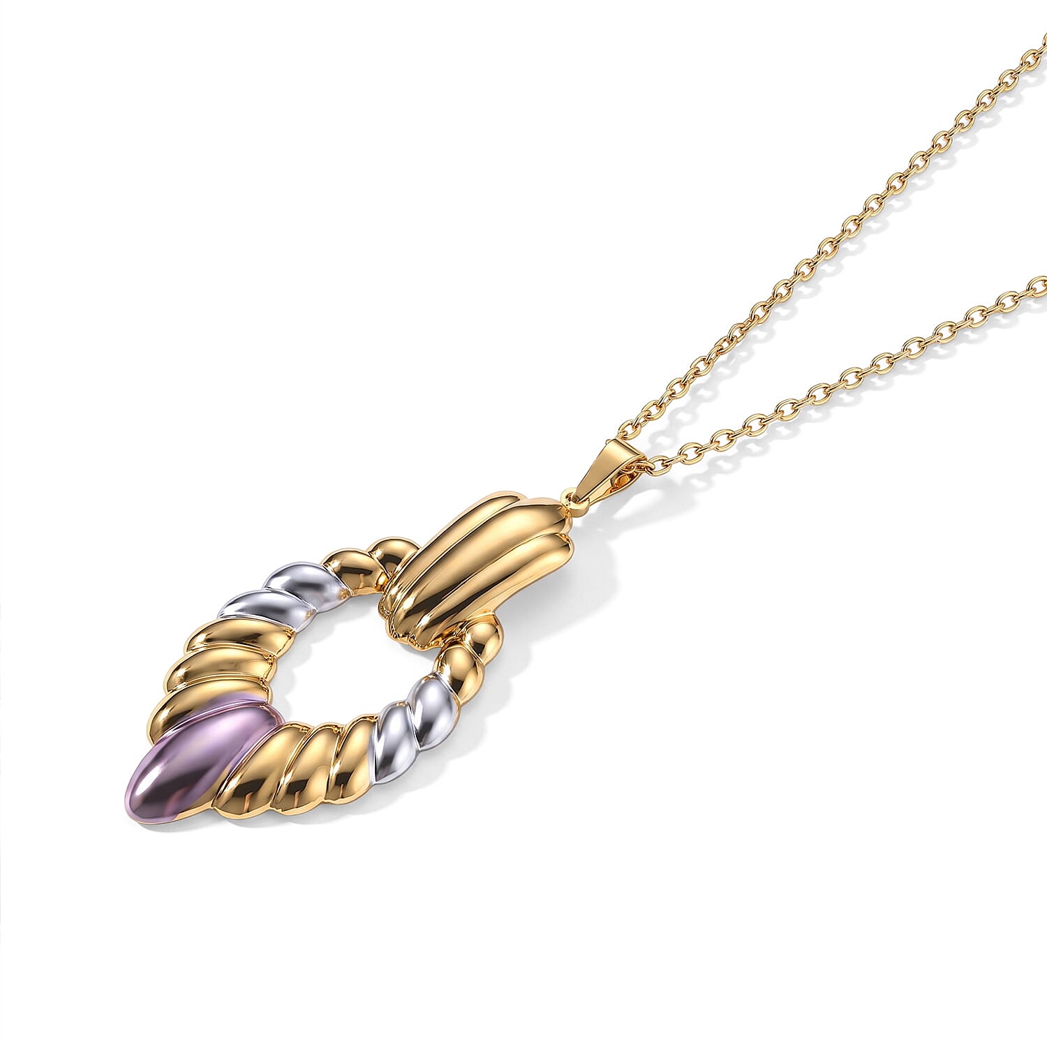 Trending Tri-Tone Twisted Teardrop Necklace (20–22 Inches) and Earrings Set in ION Plated YRG Stainless Steel