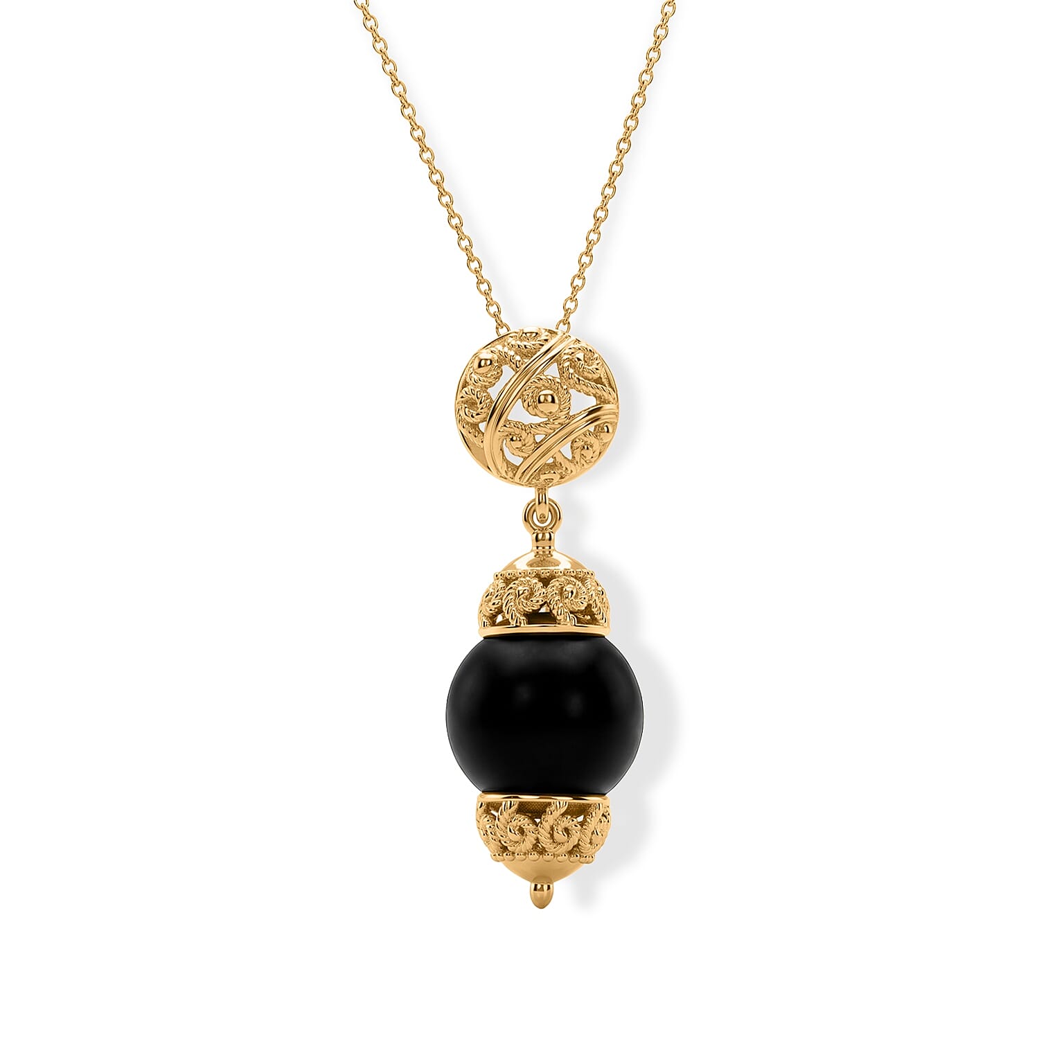 D'Joy Passport to Turkey Black Shungite 11.20 ctw Pendant Necklace in 18K Vermeil Yellow Gold Over Sterling Silver 20 Inches