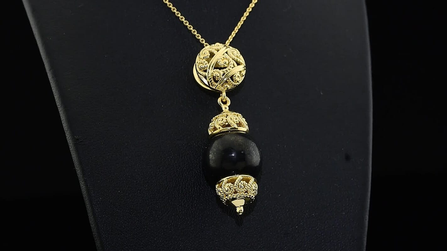 D''Joy Passport to Turkey Black Shungite Pendant Necklace in 18K Vermeil YG Over Sterling Silver (20 Inches) 11.20 ctw