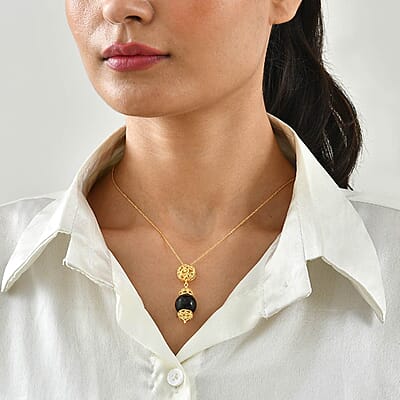 D'Joy Passport to Turkey Black Shungite 11.20 ctw Pendant Necklace in 18K Vermeil Yellow Gold Over Sterling Silver 20 Inches