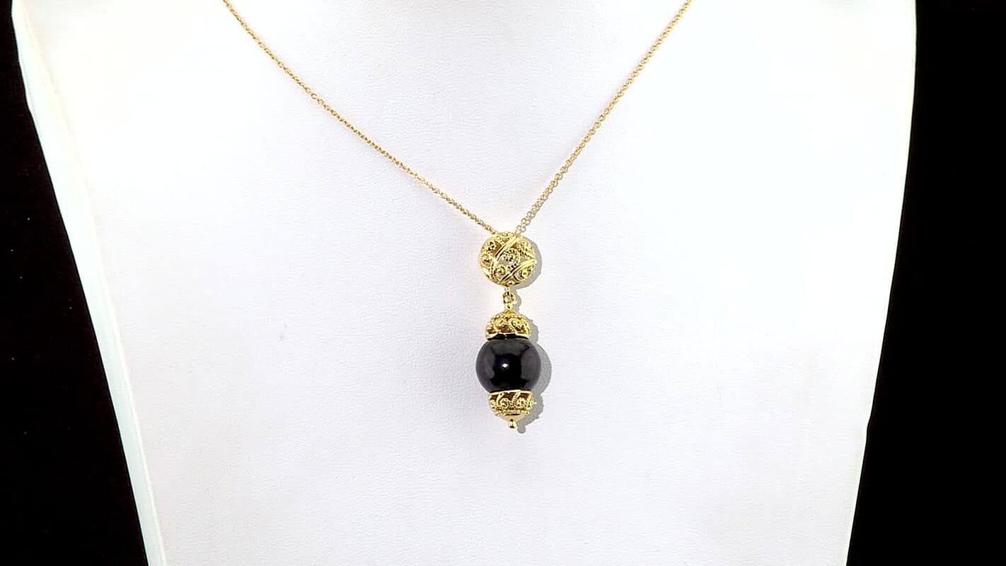 D''Joy Passport to Turkey Black Shungite Pendant Necklace in 18K Vermeil YG Over Sterling Silver (20 Inches) 11.20 ctw