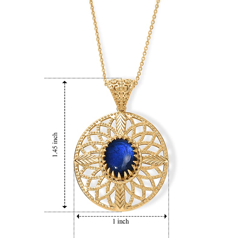 D'Joy Passport to Turkey AAA Malagasy Labradorite 3.10 ctw Pendant Necklace in 18K Vermeil Yellow Gold Over Sterling Silver 20 Inches