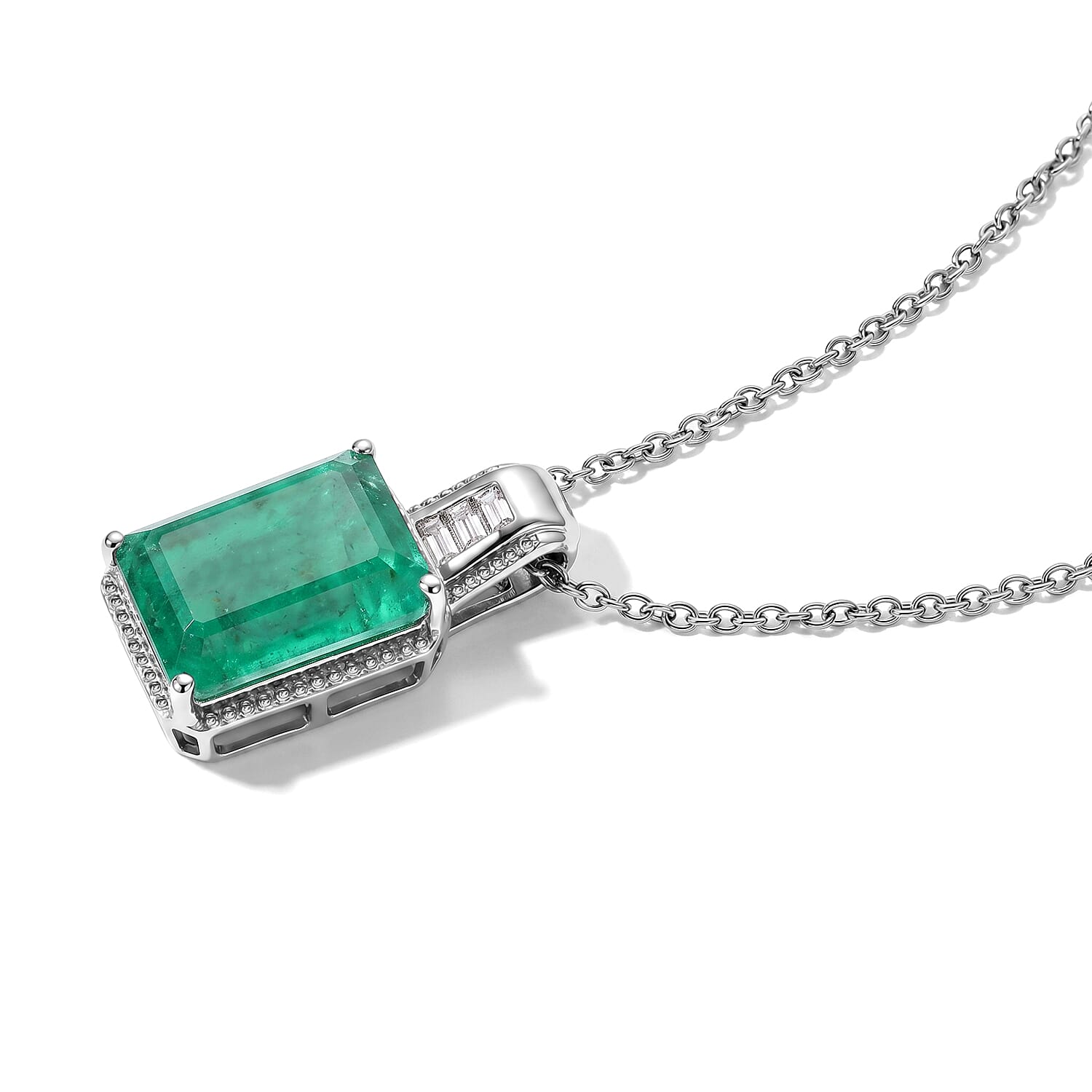 EverTrue Emeraldine Triplet Quartz and Moissanite 9.00 ctw Pendant in Platinum Bond with Stainless Steel Necklace 20 Inches