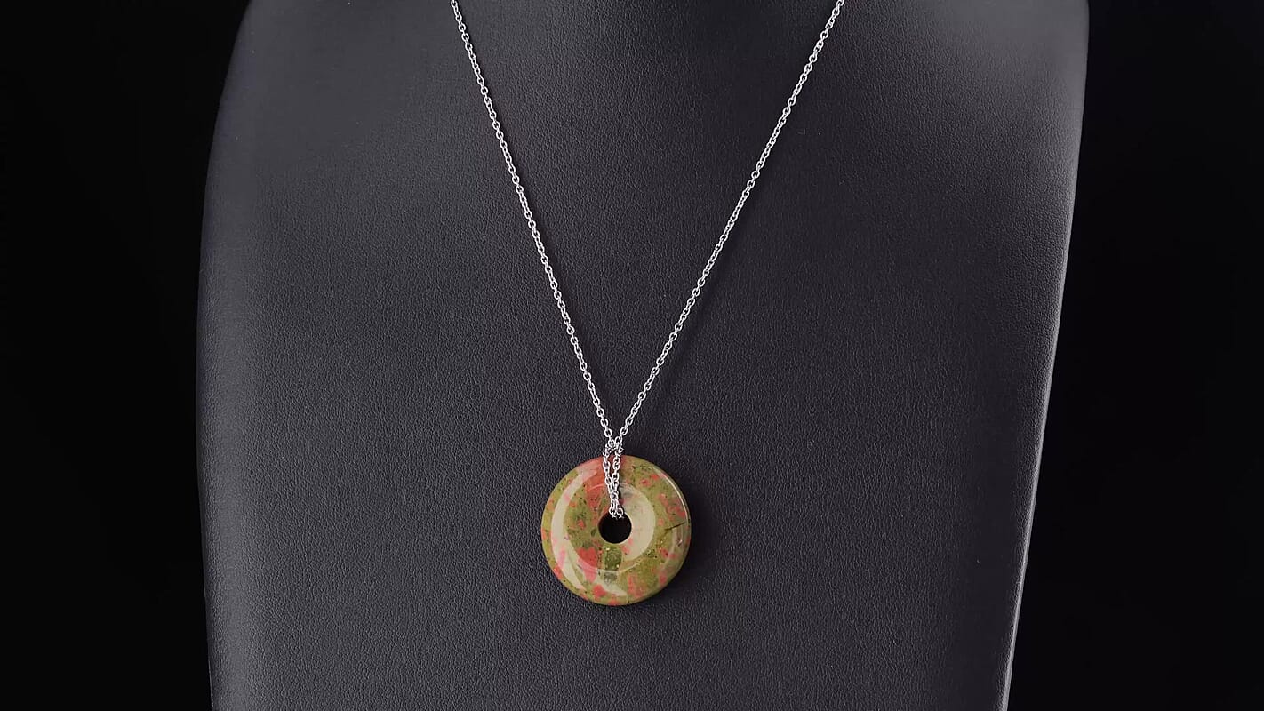 Red Jasper 55.00 ctw Pendant in Silvertone with Stainless Steel Necklace 26 Inches