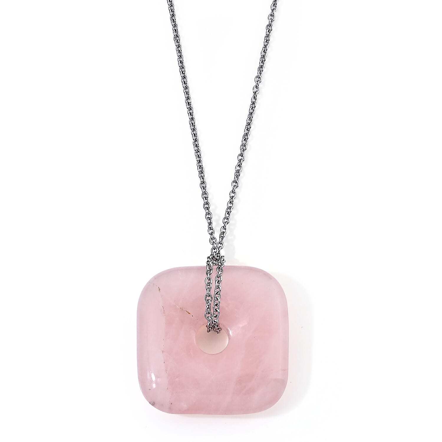Galilea Rose Quartz 58.00 ctw Pendant in Silvertone with Stainless Steel Necklace 26 Inches