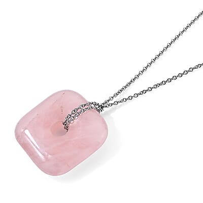 Galilea Rose Quartz 58.00 ctw Pendant in Silvertone with Stainless Steel Necklace 26 Inches