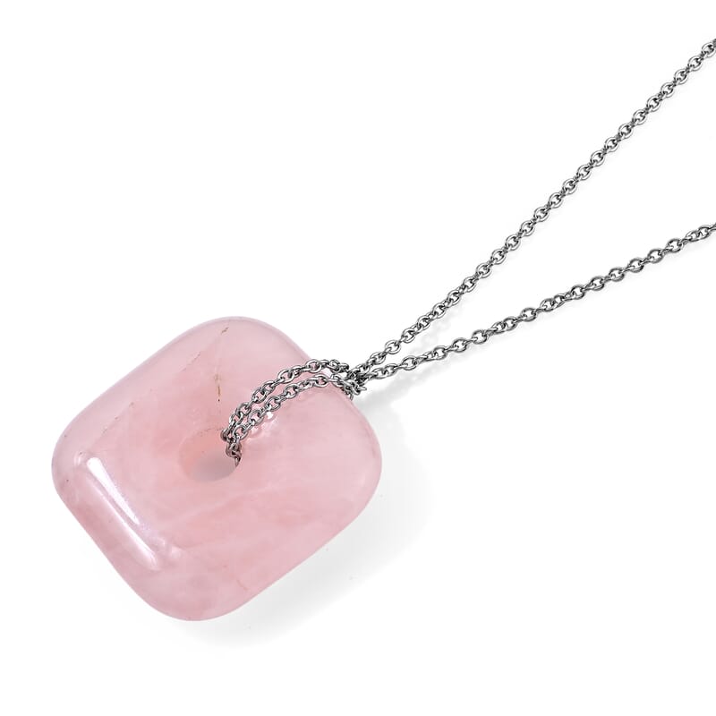 Galilea Rose Quartz 58.00 ctw Pendant in Silvertone with Stainless Steel Necklace 26 Inches