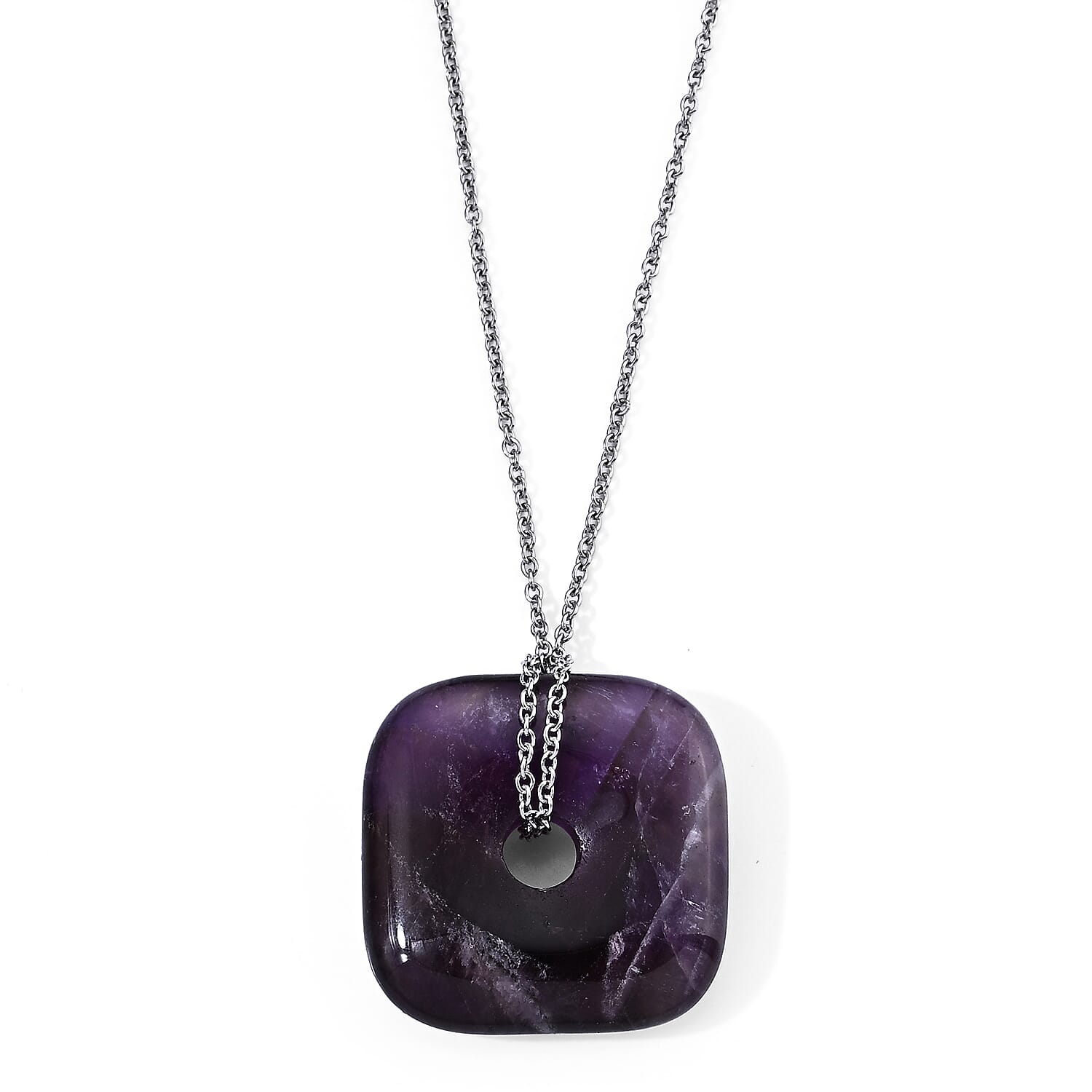 African Amethyst 58.00 ctw Pendant in Silvertone with Stainless Steel Necklace 26 Inches