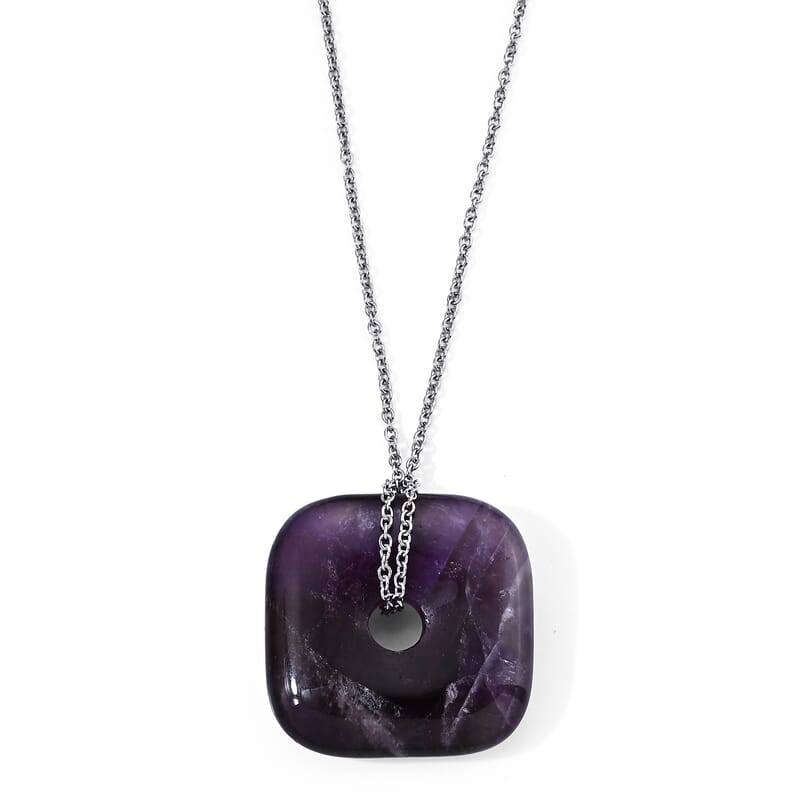 African Amethyst 58.00 ctw Pendant in Silvertone with Stainless Steel Necklace 26 Inches