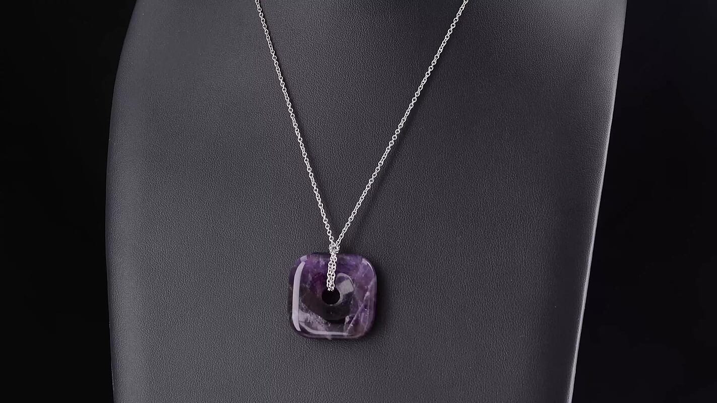Galilea Rose Quartz 58.00 ctw Pendant in Silvertone with Stainless Steel Necklace 26 Inches