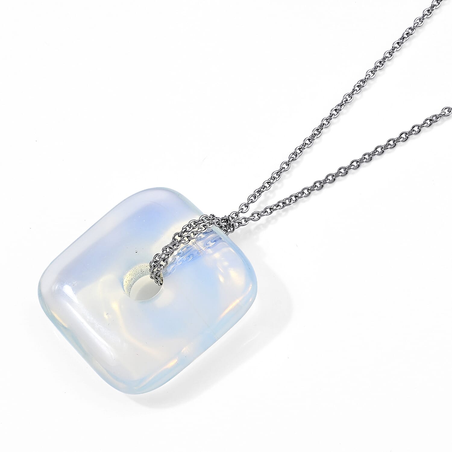 Opalite 58.00 ctw Pendant in Silvertone with Stainless Steel Necklace 26 Inches