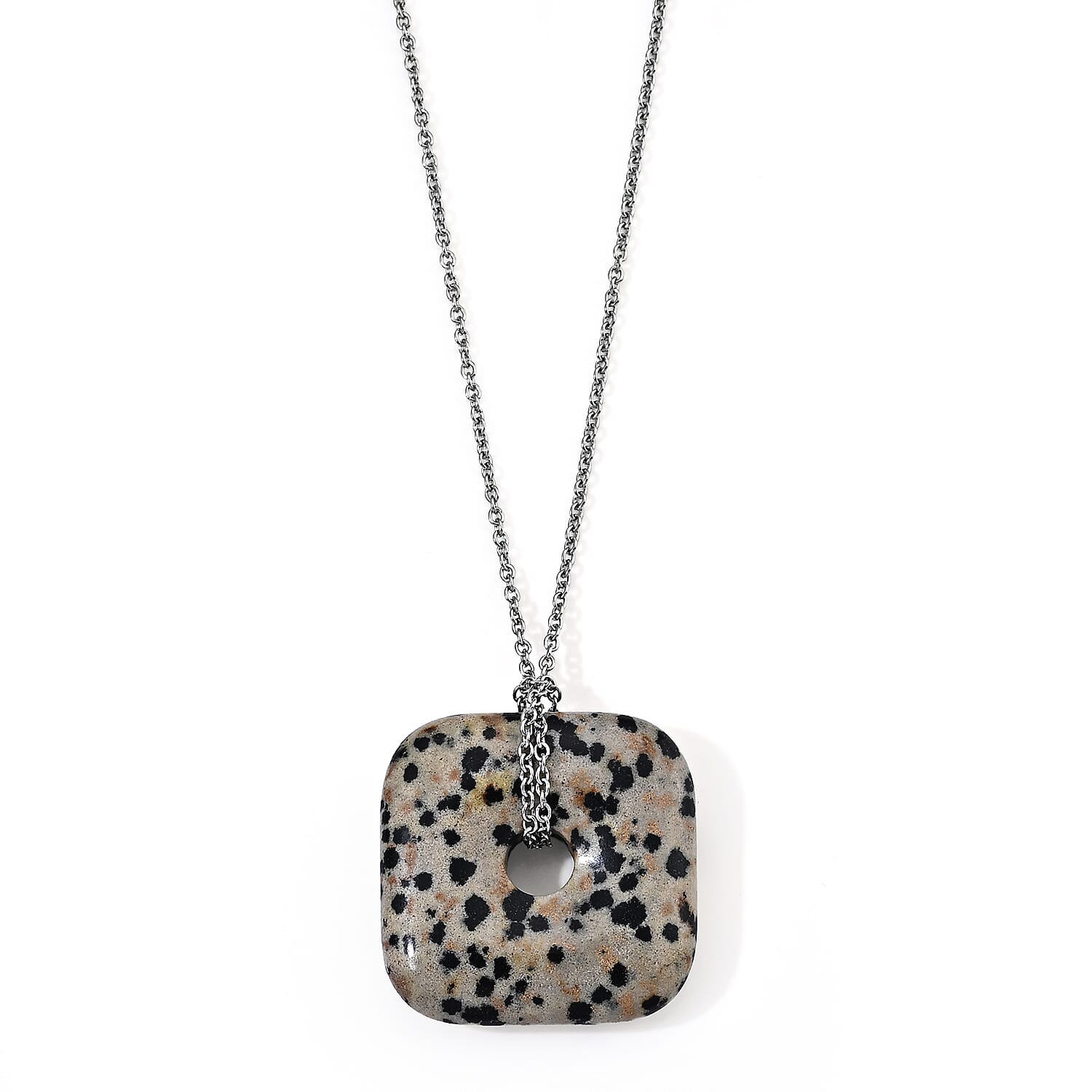 Dalmation Jasper 58.00 ctw Pendant in Silvertone with Stainless Steel Necklace 26 Inches
